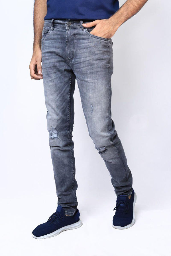 Men Grey Rip & Repair Stretch Denim Jean - Bobbinbash - MEN- Men Grey Rip & Repair Stretch Denim Jean - Bobbinbash - #tag3#